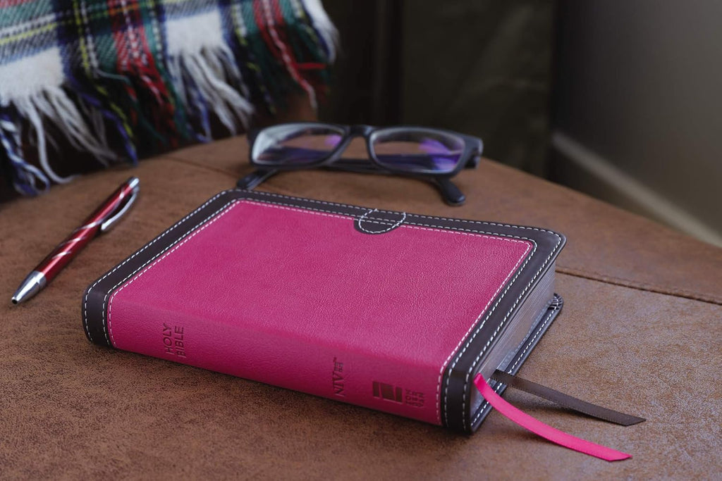 NIV, Thin line Bible, Compact, Imitation Leather, Pink/Brown, Red Letter Edition Imitation Leather