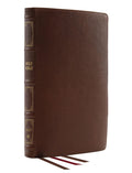 NKJV, Reference Bible, Classic Verse-by-Verse, Center-Column, Genuine Leather, Brown, Red Letter, Comfort Print Leather Bound