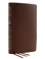 NKJV, Reference Bible, Classic Verse-by-Verse, Center-Column, Genuine Leather, Brown, Red Letter, Comfort Print Leather Bound