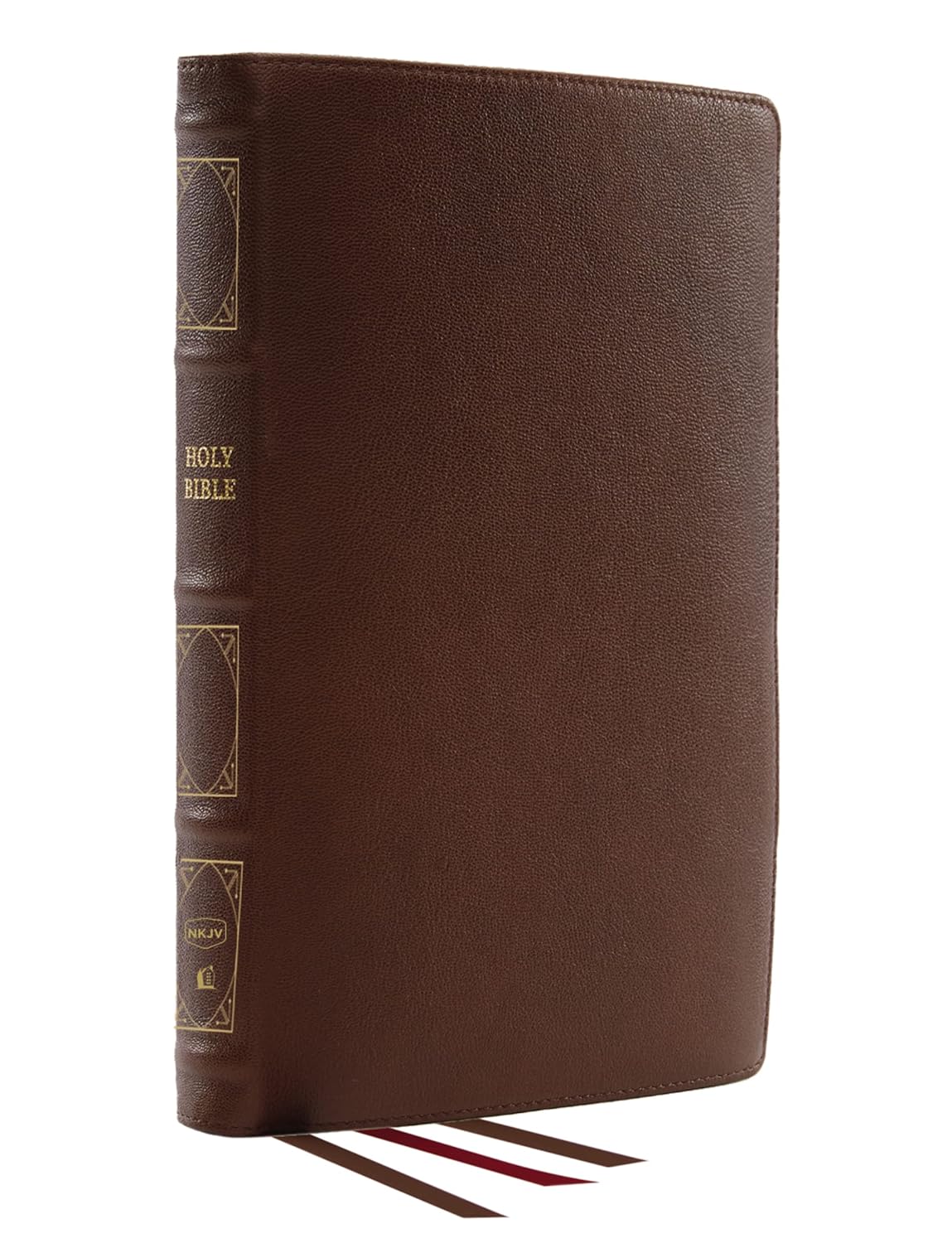 NKJV, Reference Bible, Classic Verse-by-Verse, Center-Column, Genuine Leather, Brown, Red Letter, Comfort Print Leather Bound