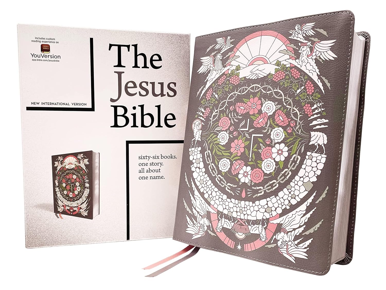 The Jesus Bible Artist Edition, NIV, Leathersoft, Gray Floral, Comfort Print: New International Version, Leather soft, Gray Floral, Artist Edition Imitation Leather